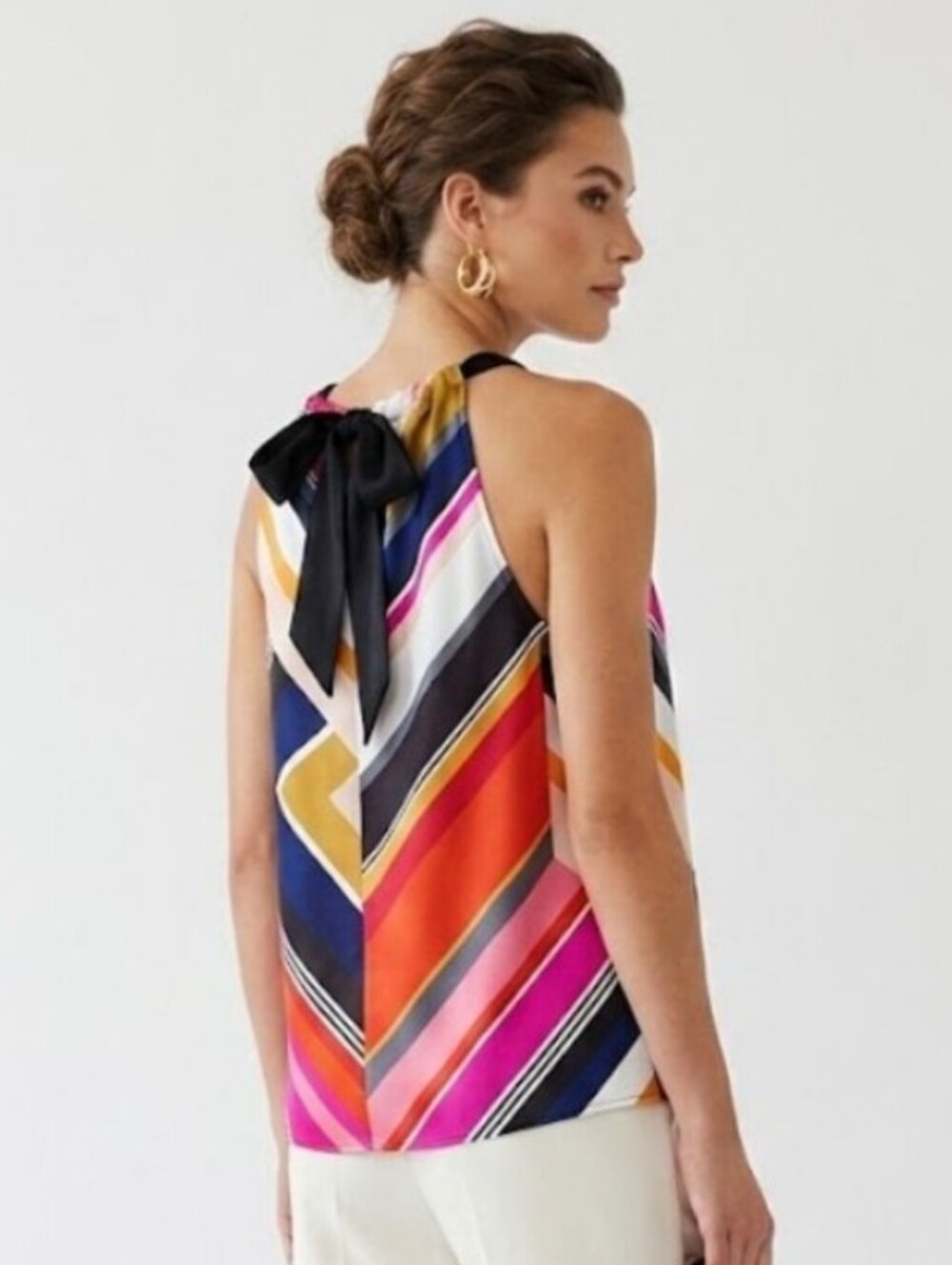 Trina Turk Vibrant Multicolor Geometric Print Women’s Halter Shirt L